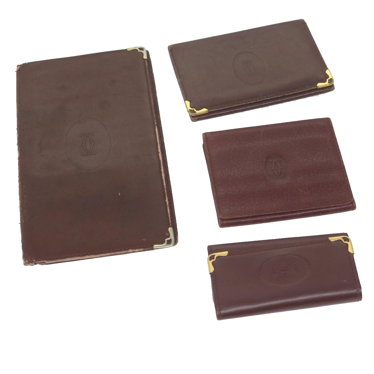 CARTIER Key Case Billfold Leather 4Set Red Auth 62863 Brand