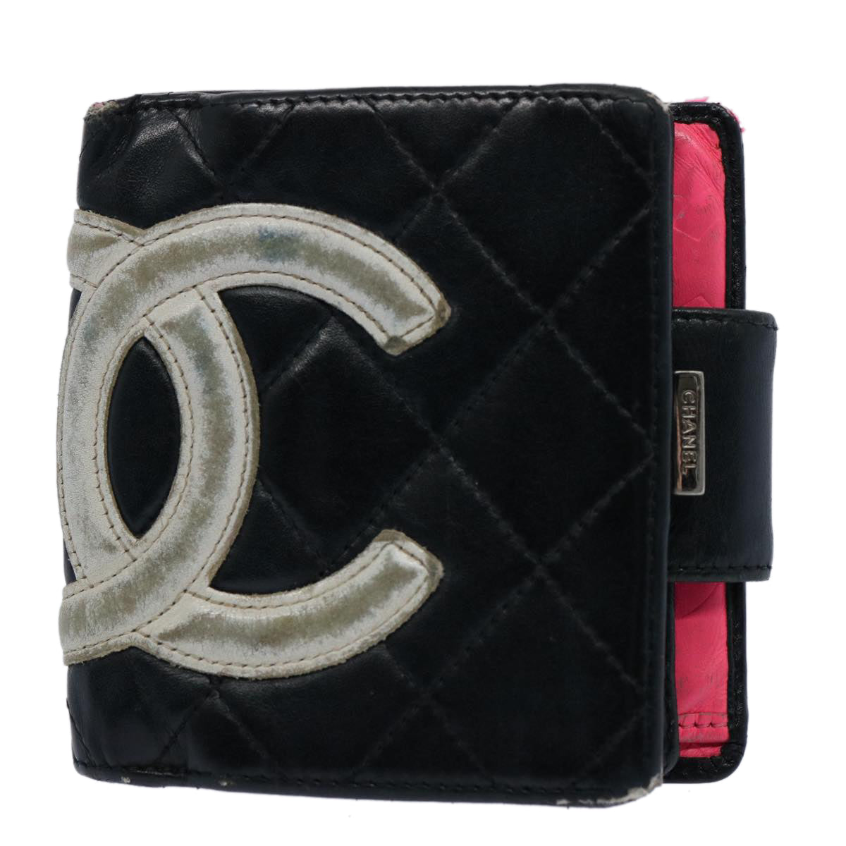 CHANEL Cambon Line Wallet Leather Black CC Auth 62877