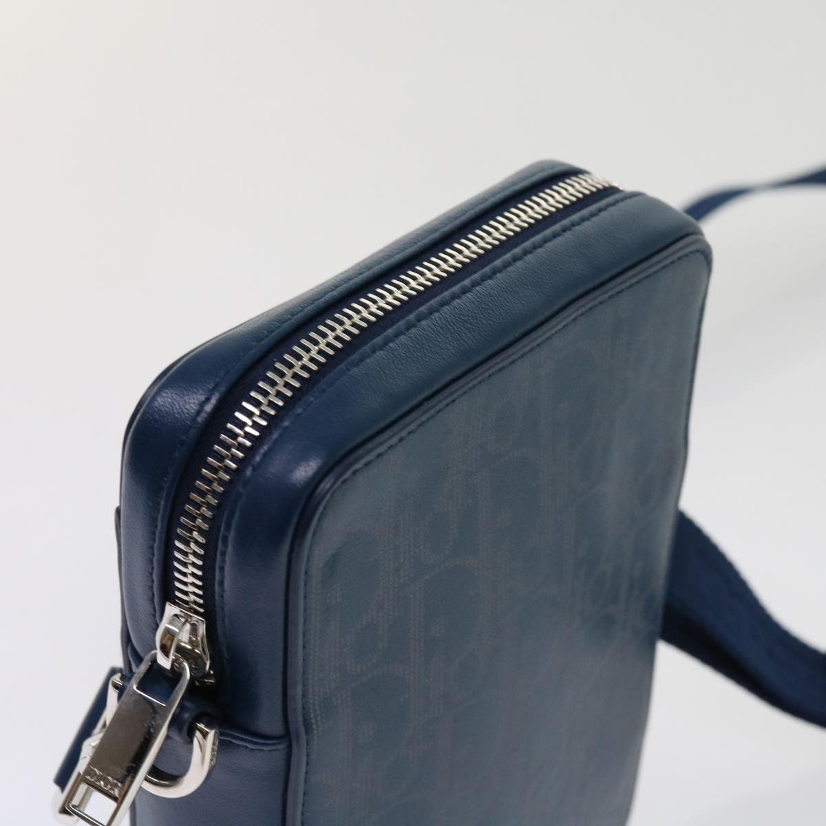 Christian Dior Trotter Canvas Shoulder Bag Blue Auth 62901A