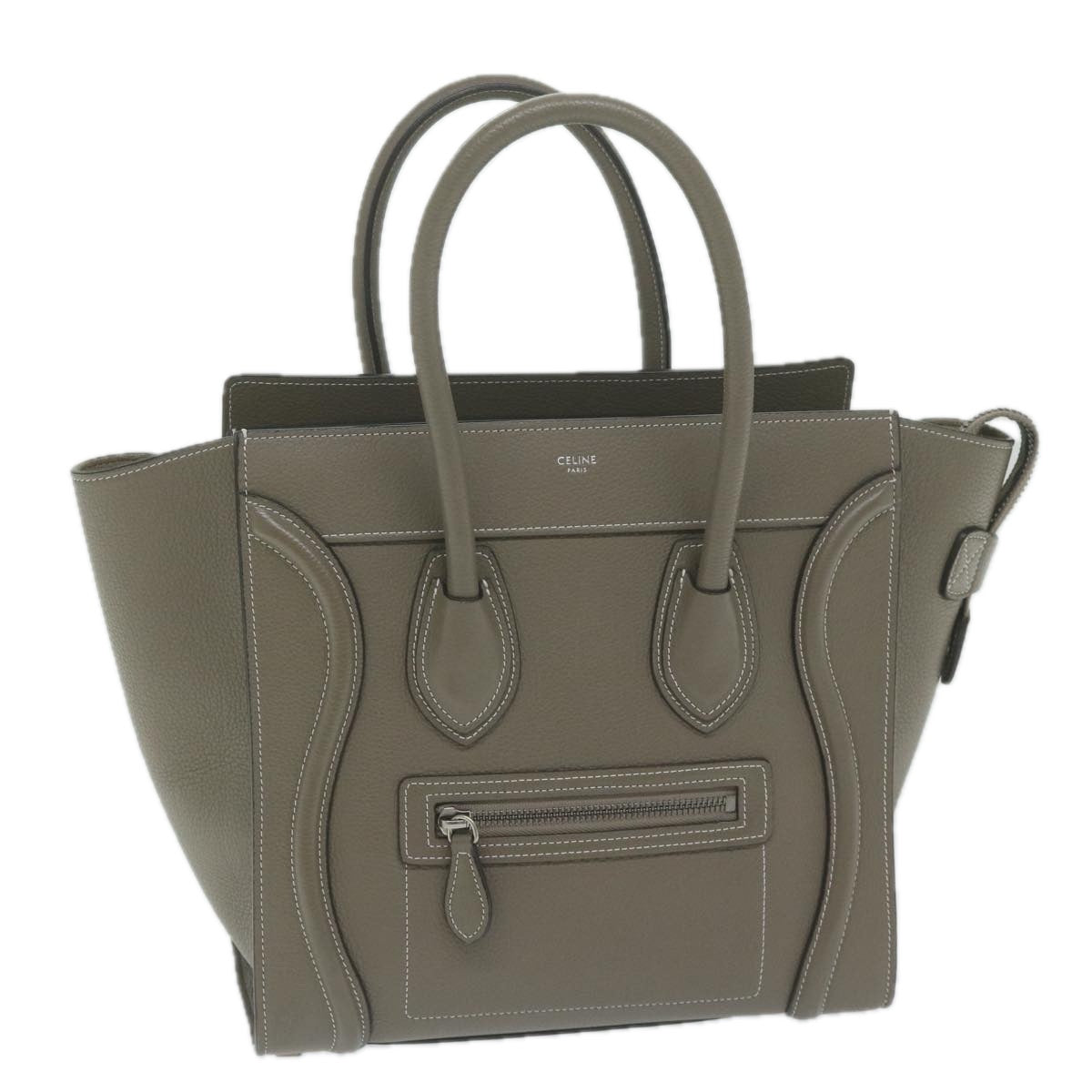 CELINE Luggage Micro Shopper Tote Bag Leather Gray Auth 62915A