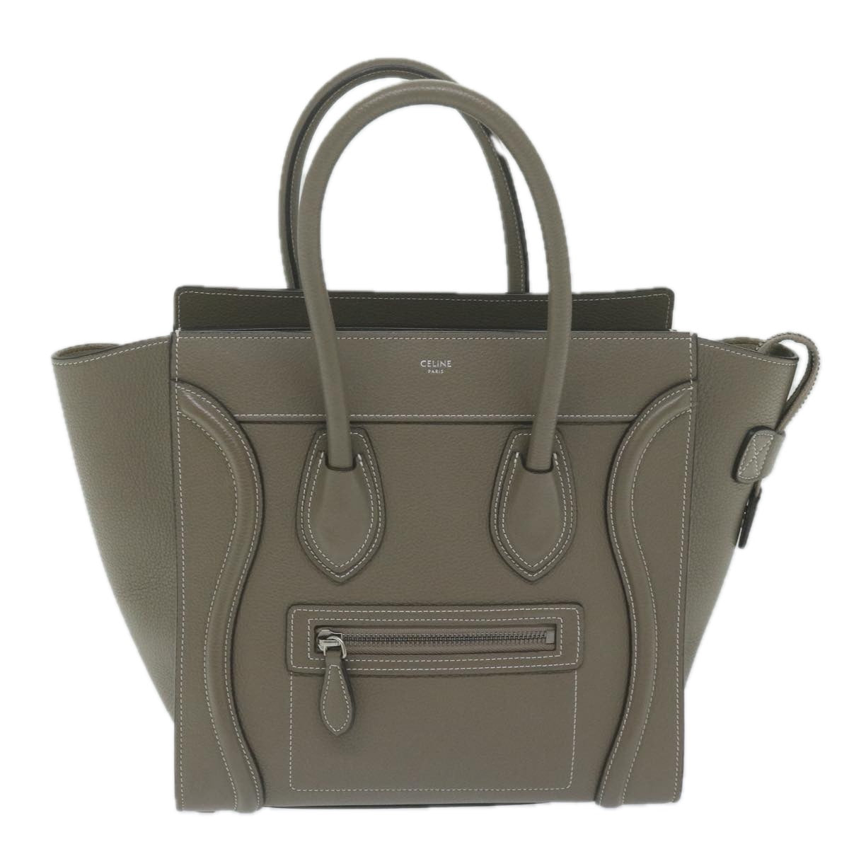 CELINE Luggage Micro Shopper Tote Bag Leather Gray Auth 62915A