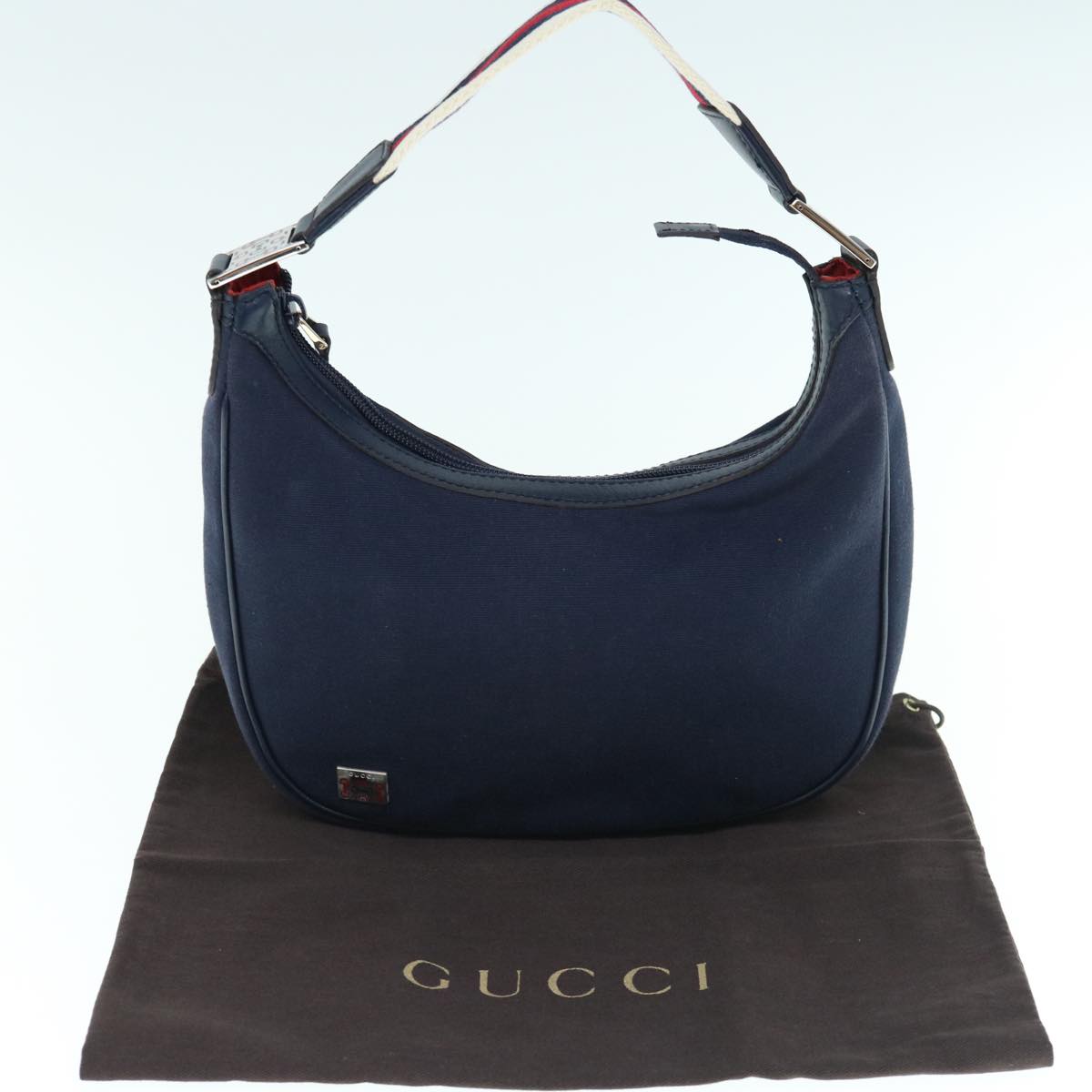 GUCCI Sherry Line Shoulder Bag Canvas Navy Red 263757 Auth 62924