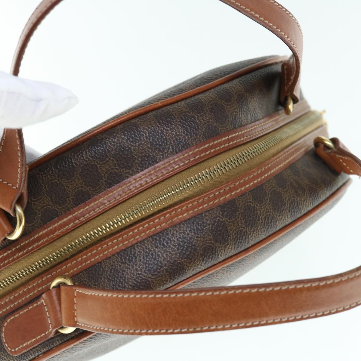 CELINE Macadam Canvas Hand Bag PVC Leather Brown Auth 62926
