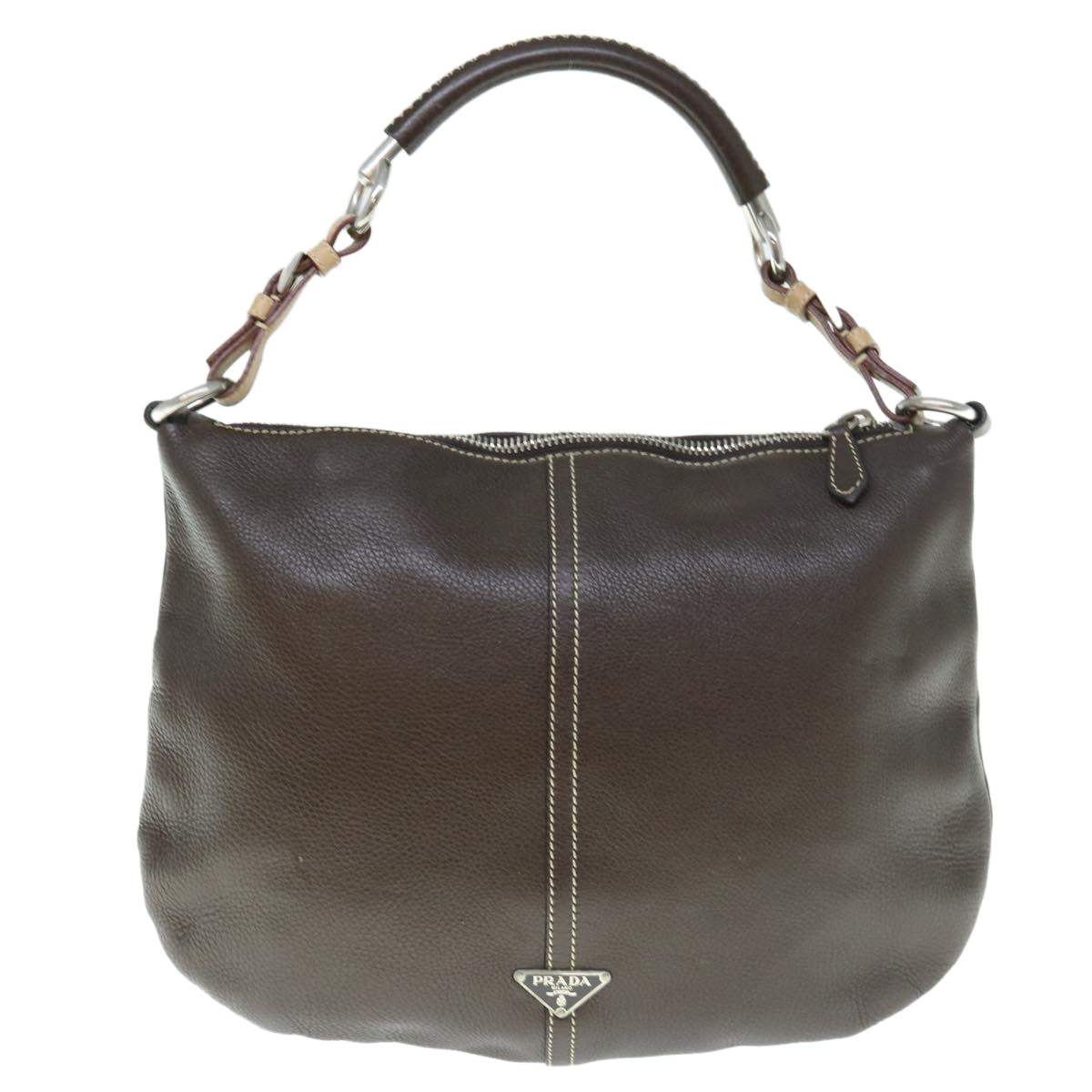 PRADA Shoulder Bag Leather Dark Brown Auth 62933