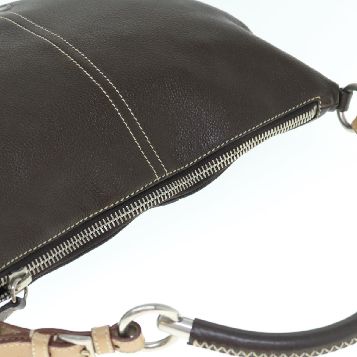 PRADA Shoulder Bag Leather Dark Brown Auth 62933