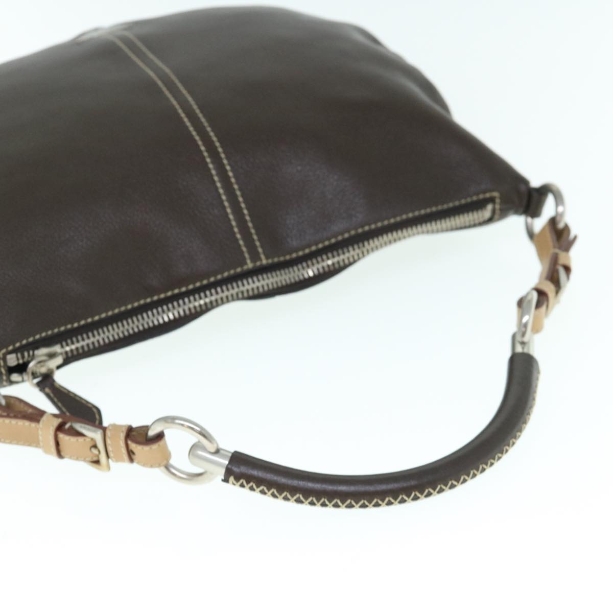 PRADA Shoulder Bag Leather Dark Brown Auth 62933