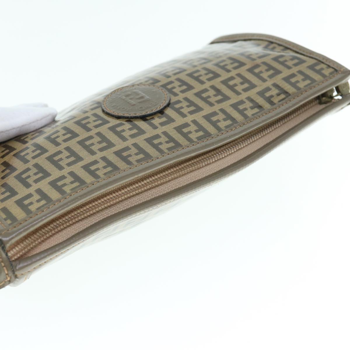 FENDI Zucchino Canvas Clutch Bag Beige Auth 62934