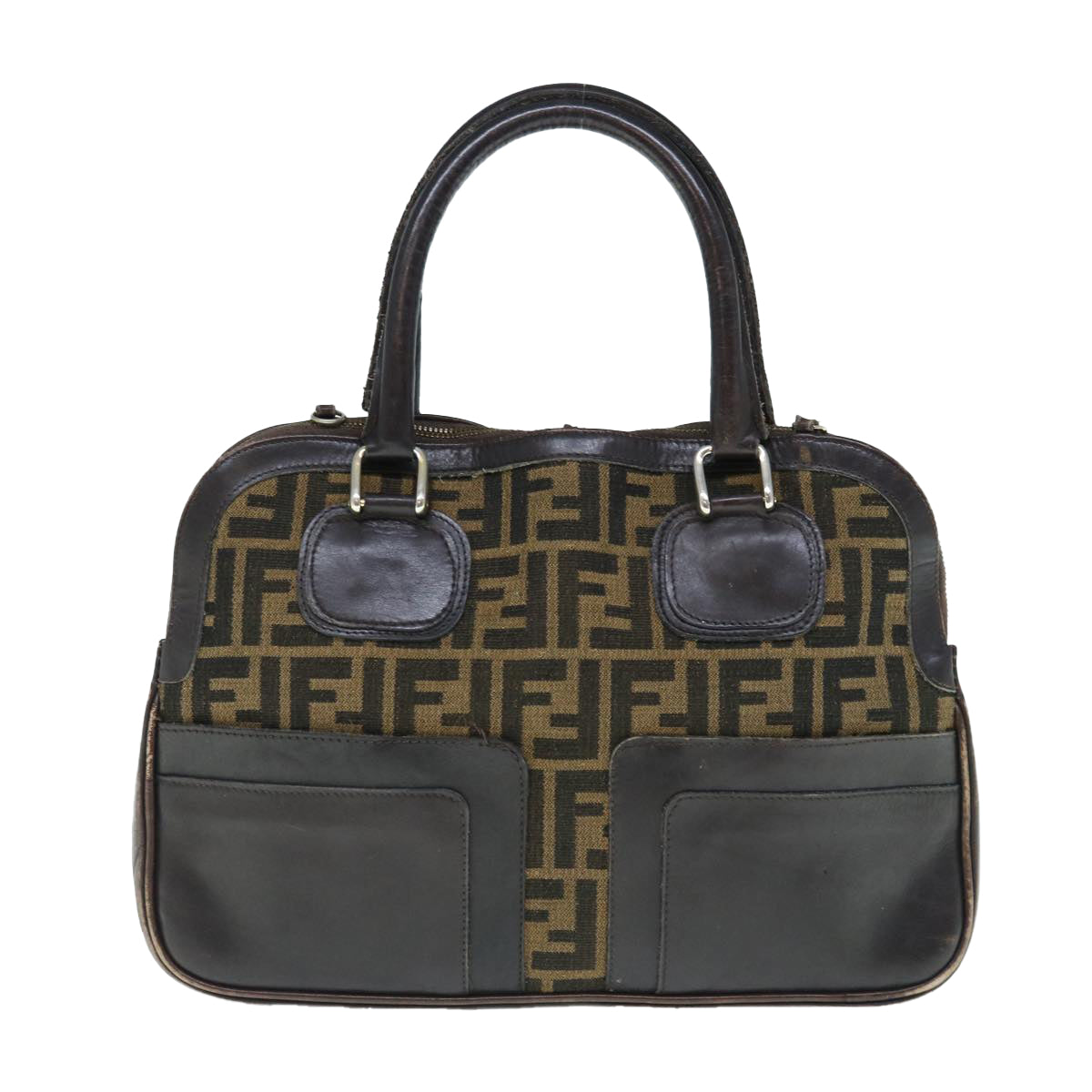 FENDI Zucca Canvas Hand Bag 2way Black Brown Auth 62975 - 0