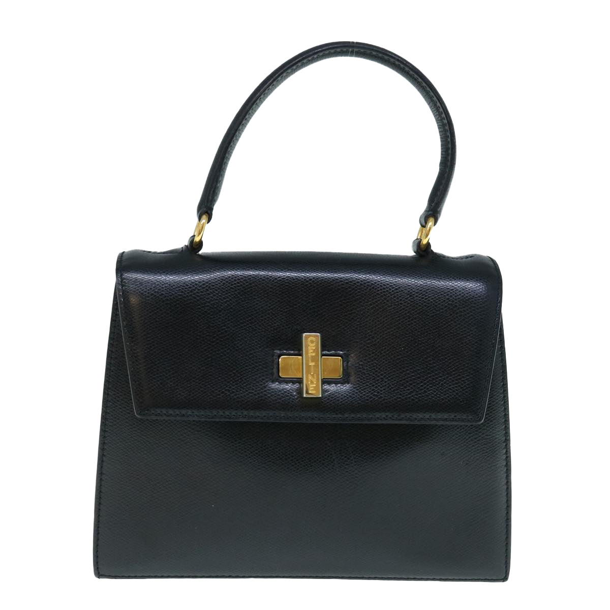 CELINE Hand Bag Leather Black Auth 62977