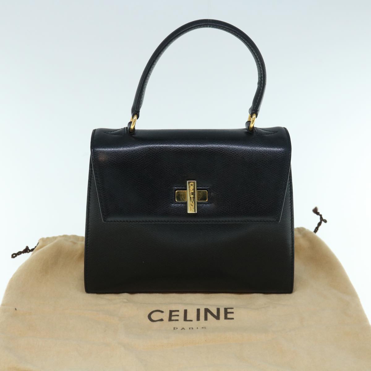 CELINE Hand Bag Leather Black Auth 62977