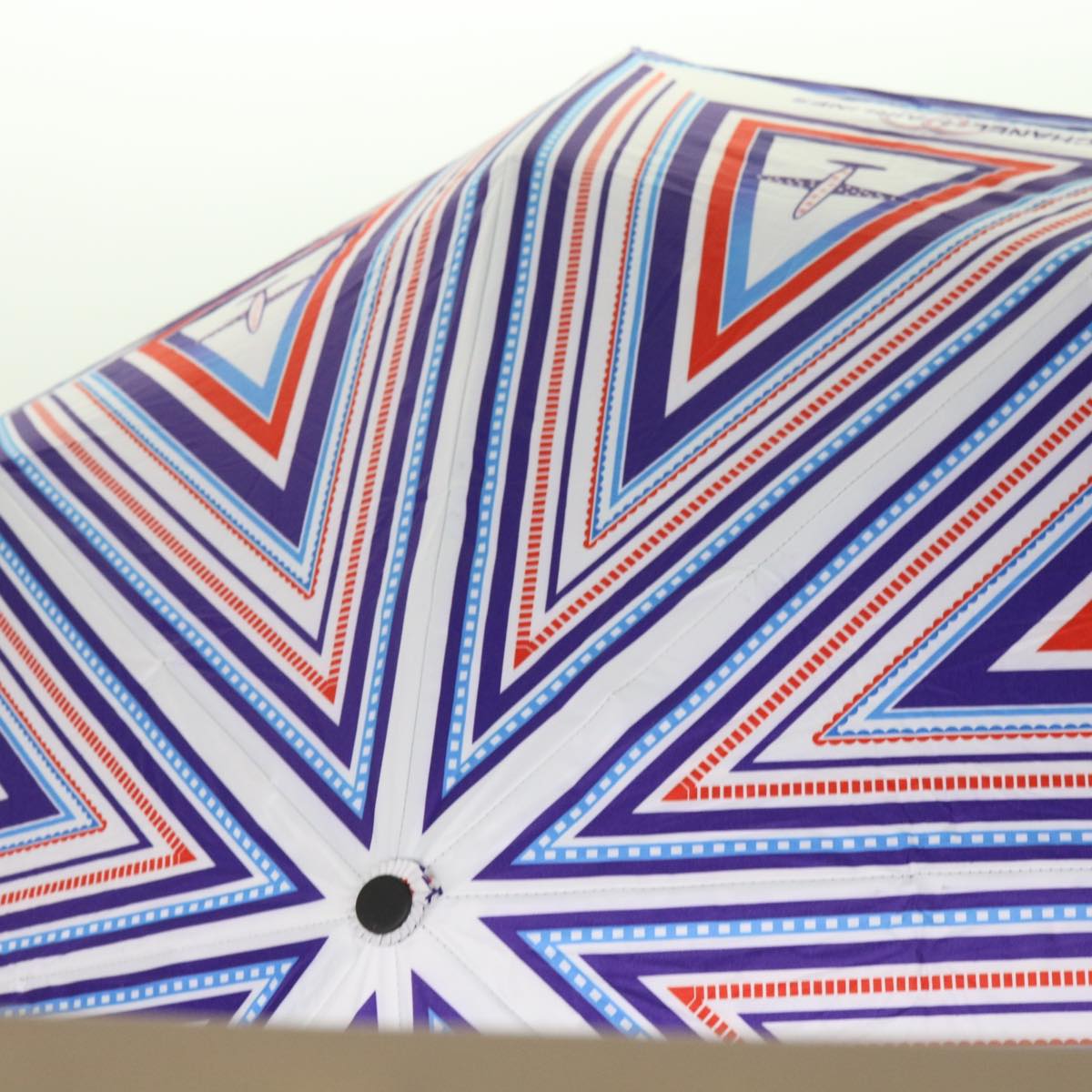 CHANEL AIRLINES Folding Umbrella Nylon White Purple CC Auth 62995