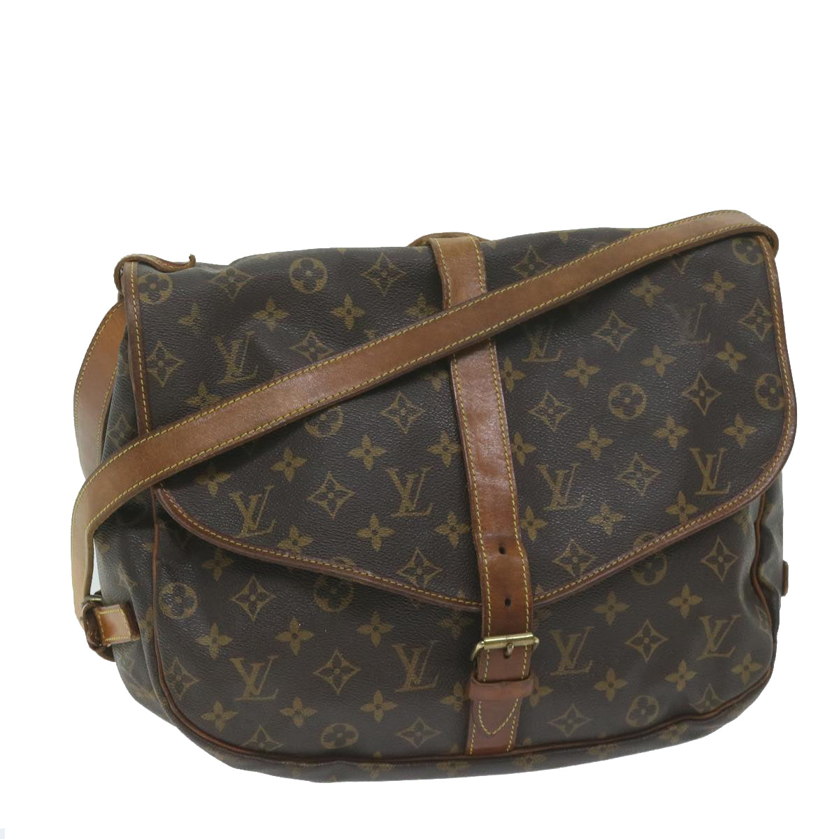 LOUIS VUITTON Monogram Saumur 35 Shoulder Bag M42254 LV Auth 63107