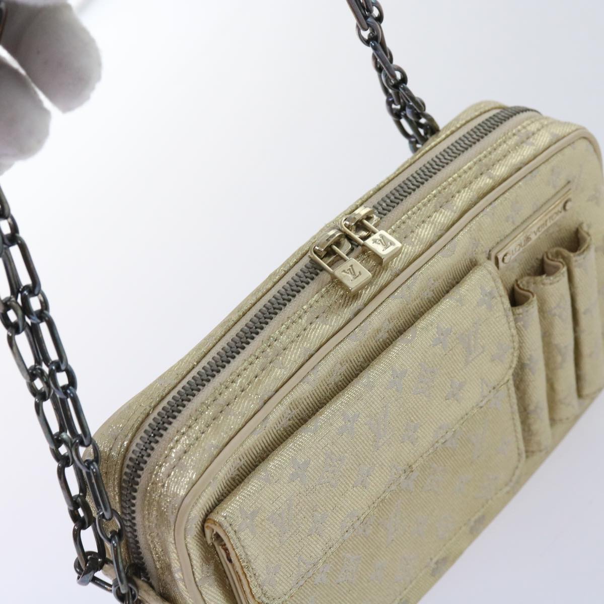 LOUIS VUITTON Monogram Shine Chain McKenna Shoulder Bag Silver M92362 Auth 63151