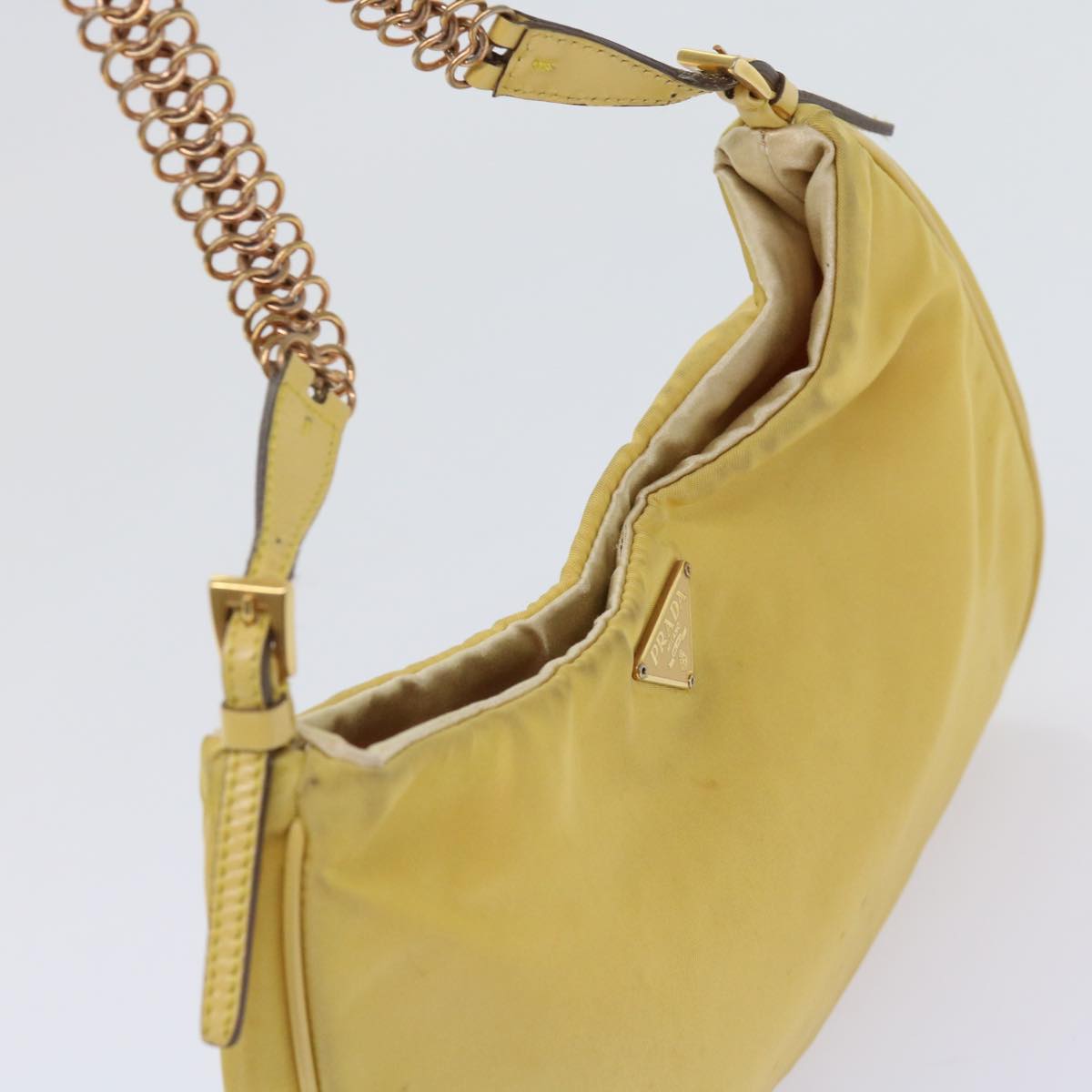 PRADA Chain Shoulder Bag Nylon Yellow Auth 63153