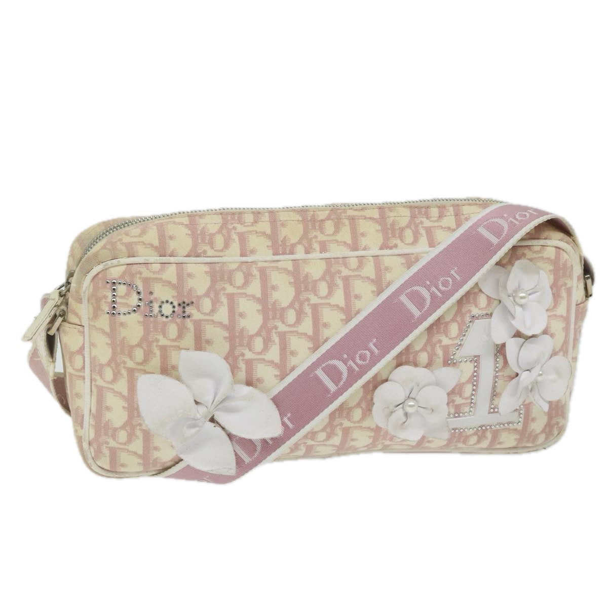 Christian Dior Trotter Canvas Shoulder Bag Pink Auth 63158