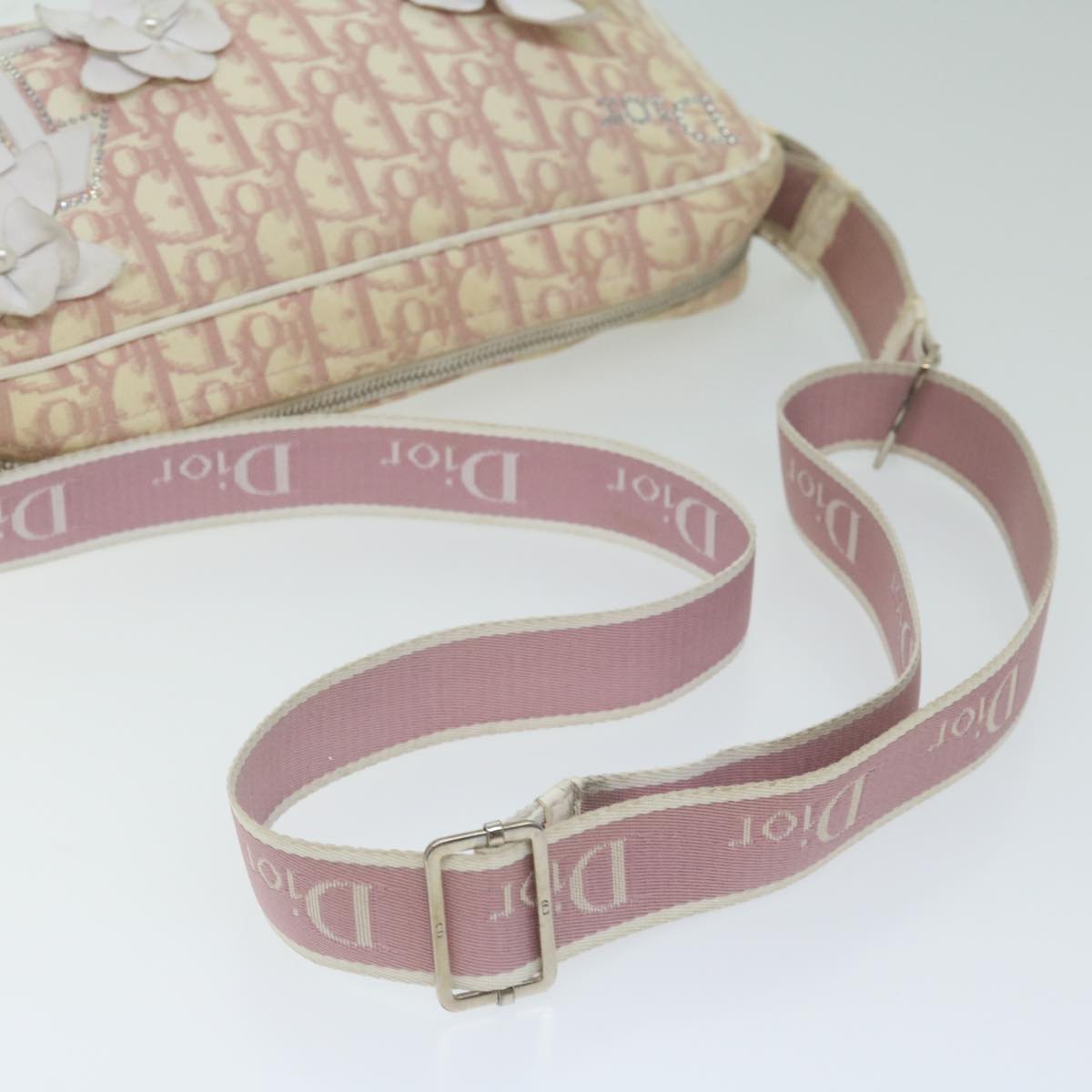 Christian Dior Trotter Canvas Shoulder Bag Pink Auth 63158