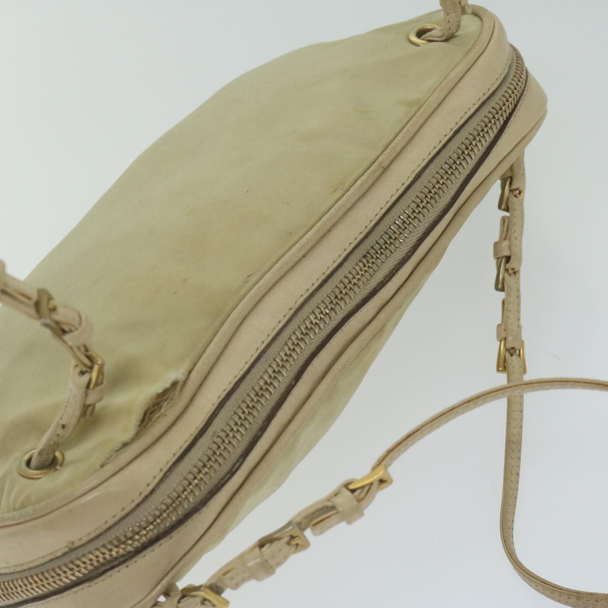 PRADA Hand Bag Nylon Cream Auth 63161