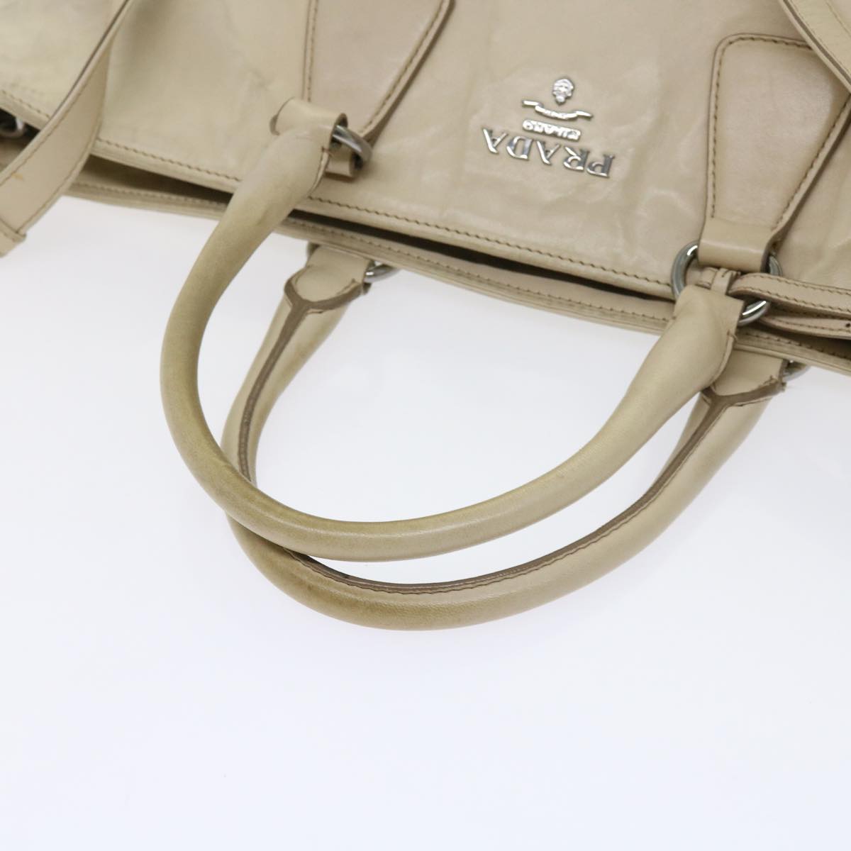 PRADA Hand Bag Leather 2way Beige Auth 63197