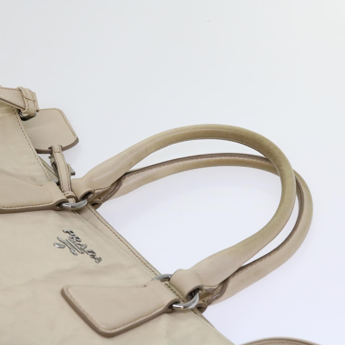 PRADA Hand Bag Leather 2way Beige Auth 63197