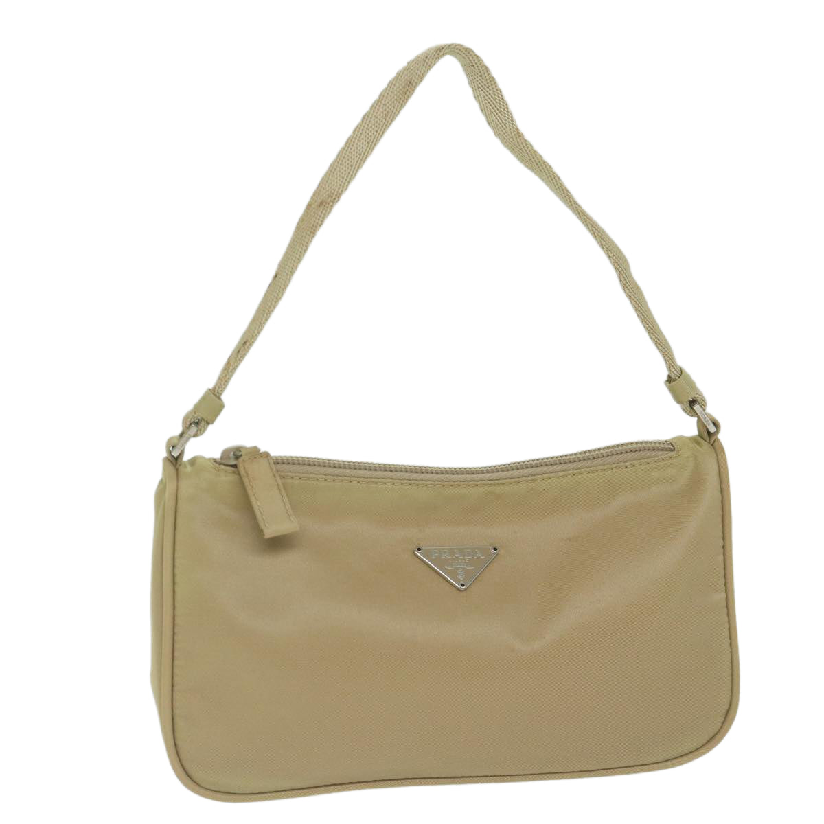 PRADA Accessory Pouch Nylon Beige Auth 63225