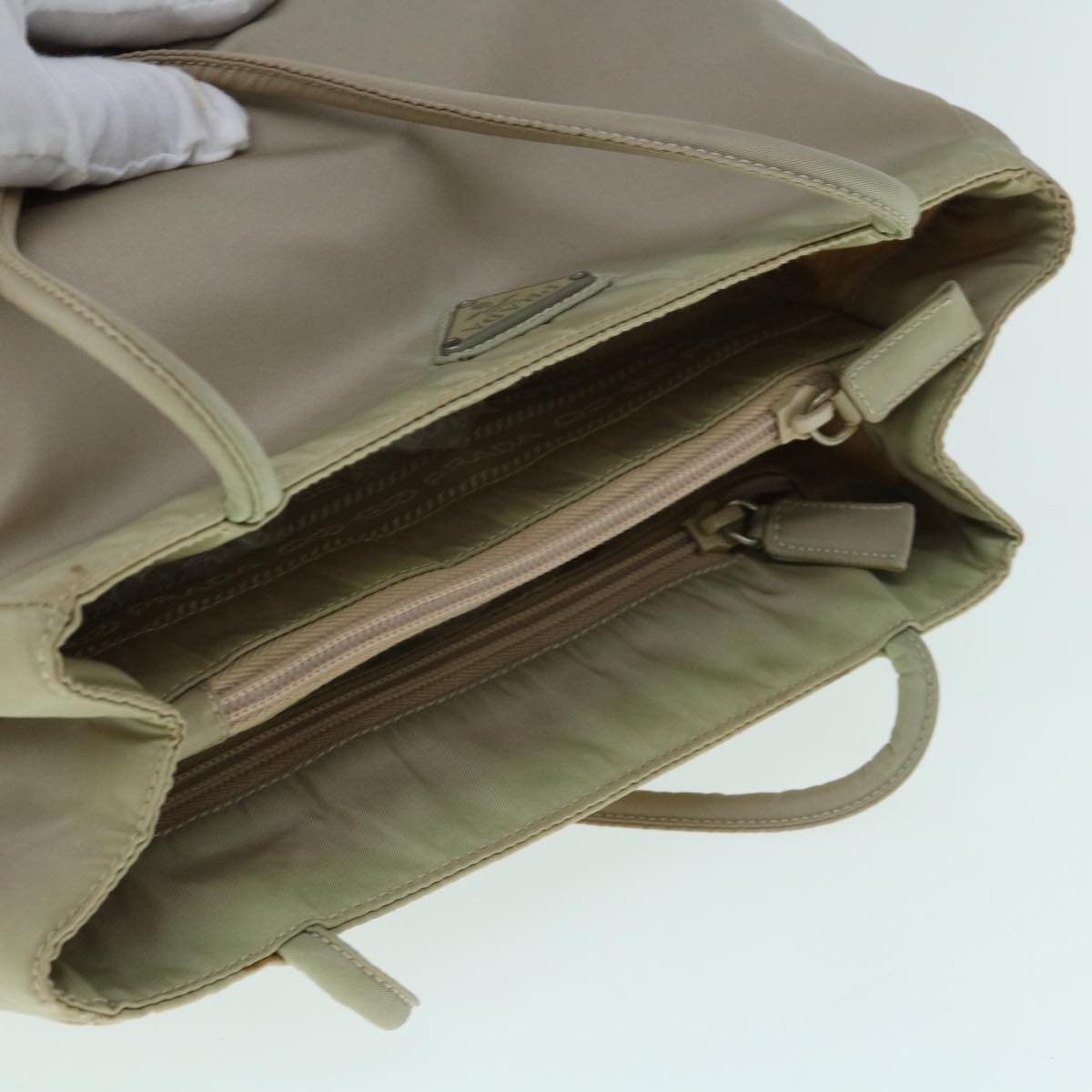 PRADA Hand Bag Nylon Beige Auth 63260