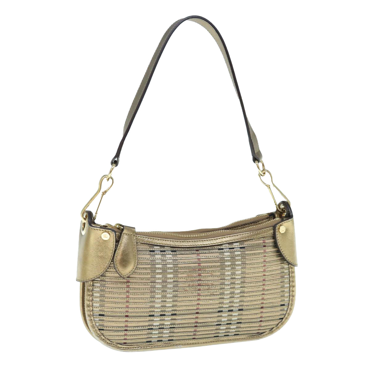 BURBERRY Nova Check Shoulder Bag Leather Beige Auth 63319A