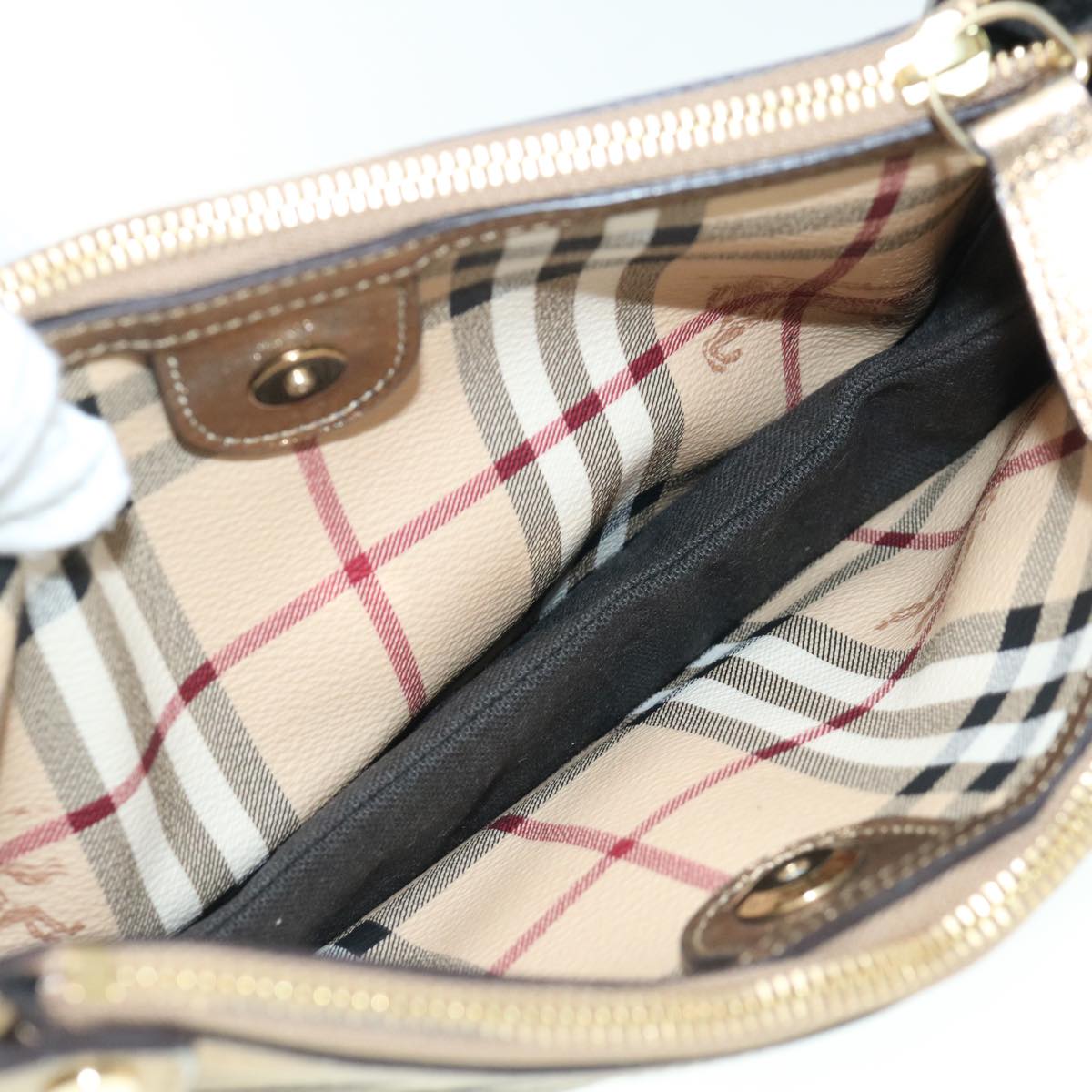 BURBERRY Nova Check Shoulder Bag Leather Beige Auth 63319A