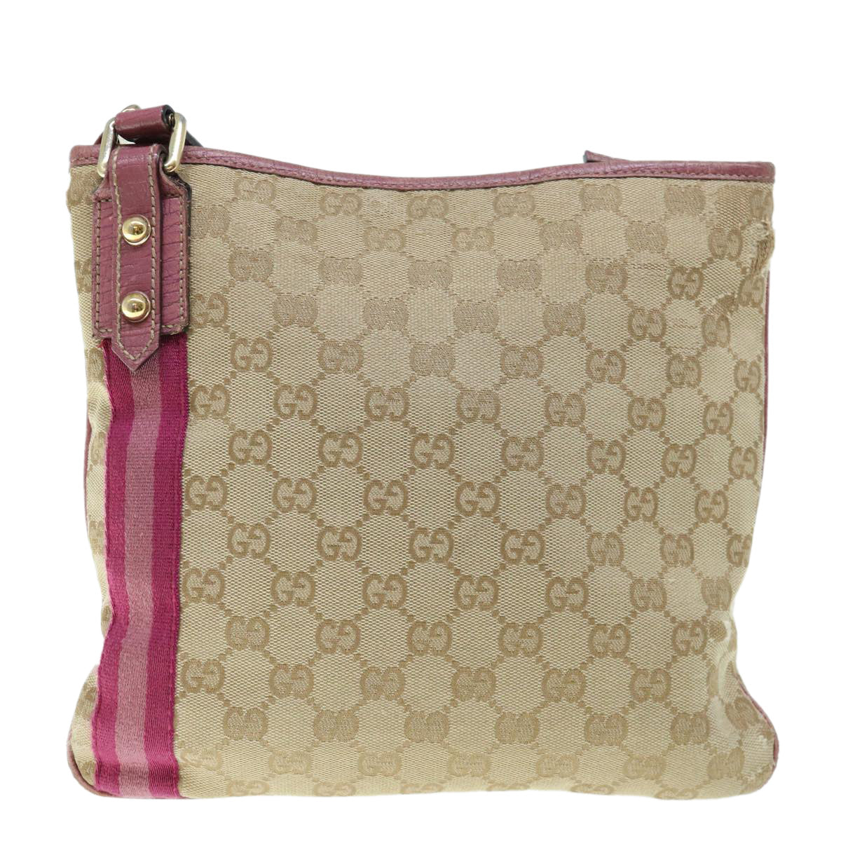 GUCCI Sherry Line GG Canvas Shoulder Bag Beige Purple Pink 144388 Auth 63388