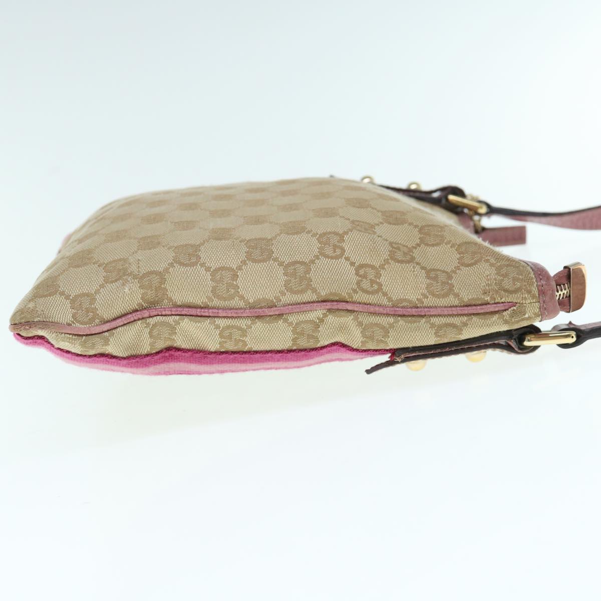 GUCCI Sherry Line GG Canvas Shoulder Bag Beige Purple Pink 144388 Auth 63388