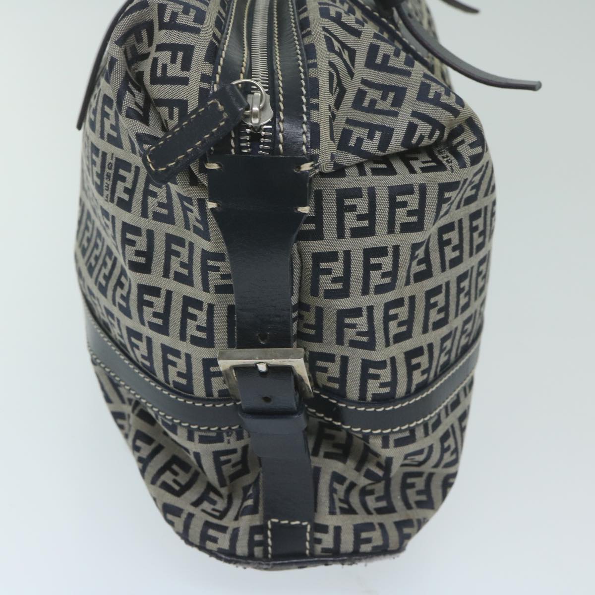 FENDI Zucchino Canvas Shoulder Bag Navy Auth 63396