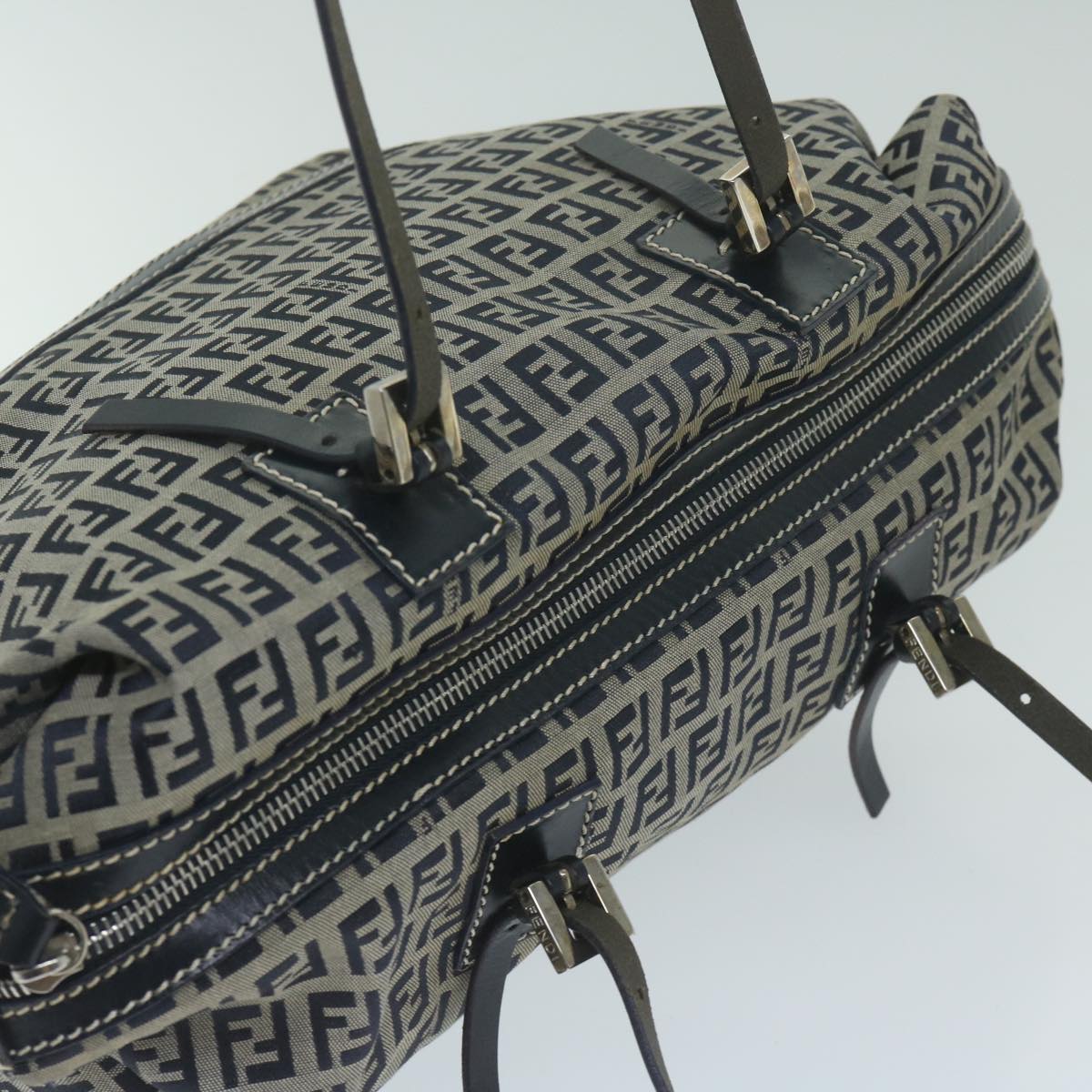 FENDI Zucchino Canvas Shoulder Bag Navy Auth 63396