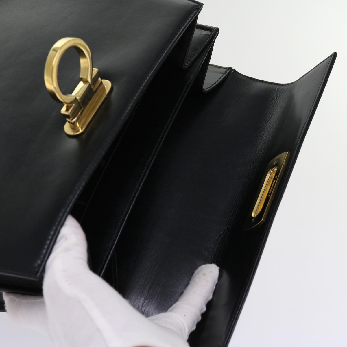 Salvatore Ferragamo Gancini Hand Bag Leather 2way Black Auth 63434