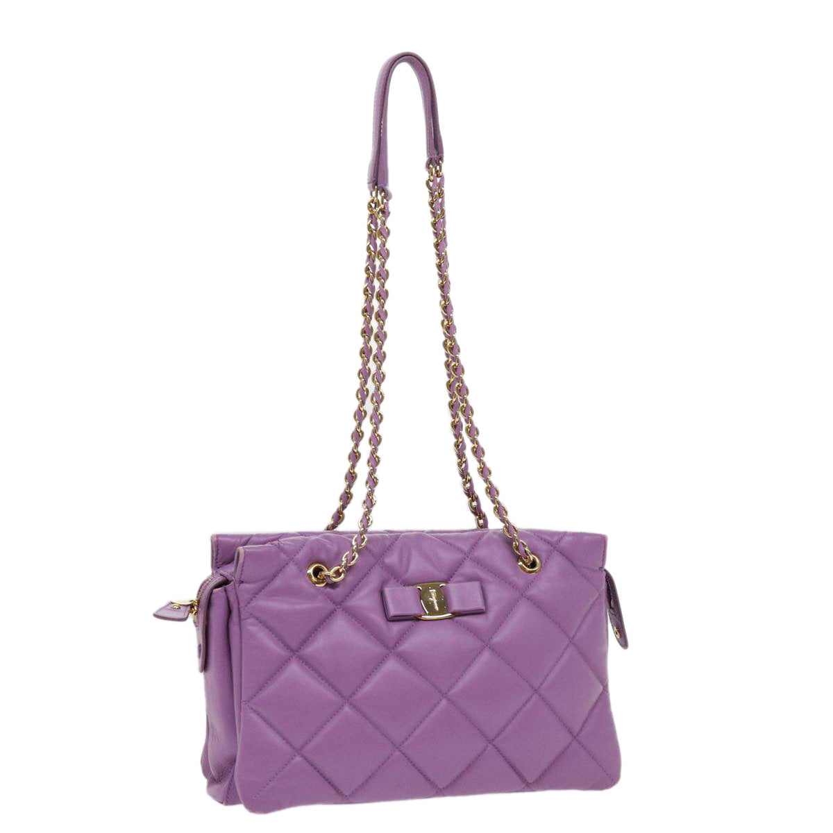 Salvatore Ferragamo Chain Shoulder Bag Leather Purple Auth 63439