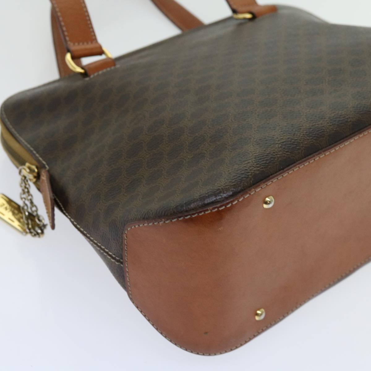 CELINE Macadam Canvas Hand Bag PVC Leather Brown Auth 63444