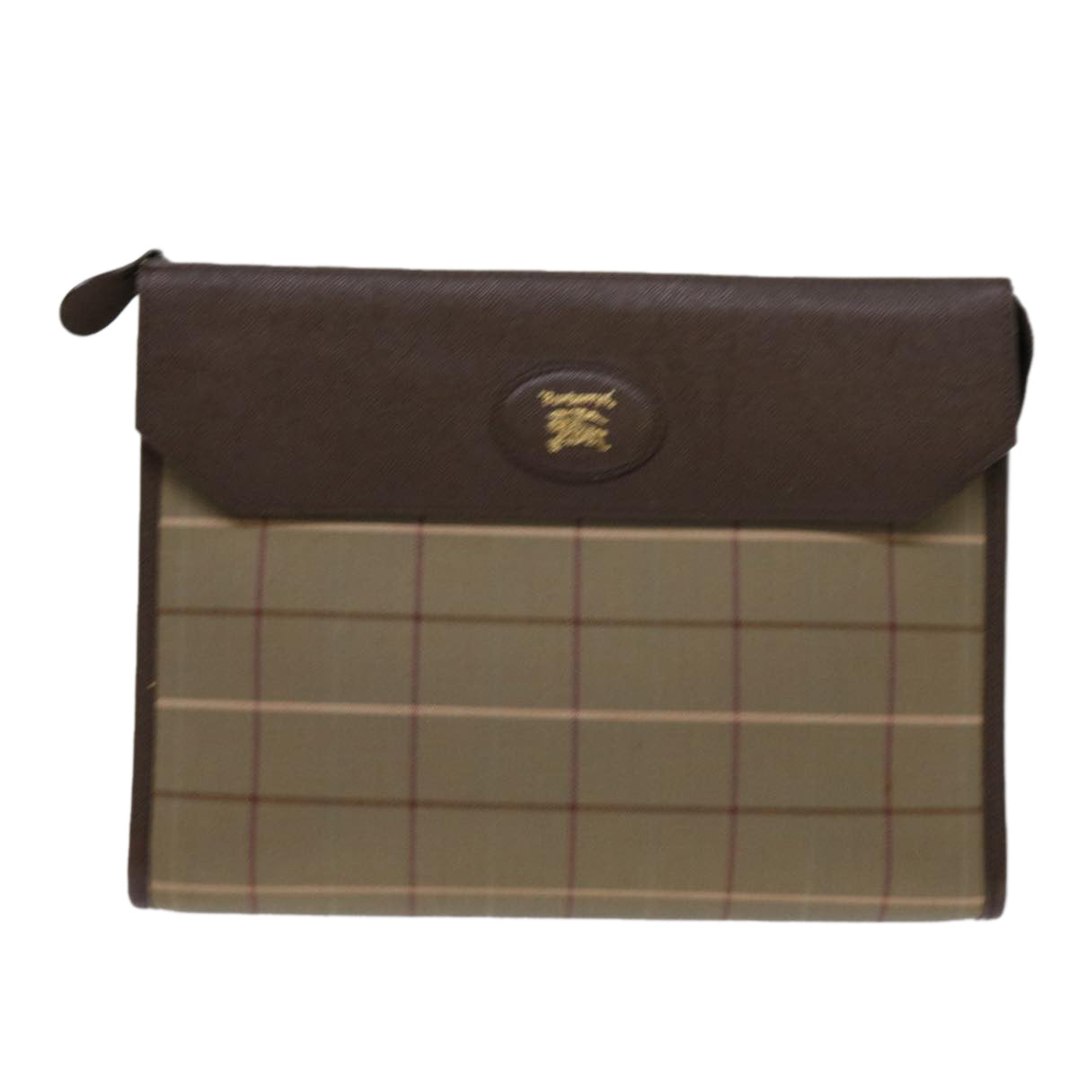 Burberrys Nova Check Clutch Bag Nylon Canvas Brown Auth 63466 - 0