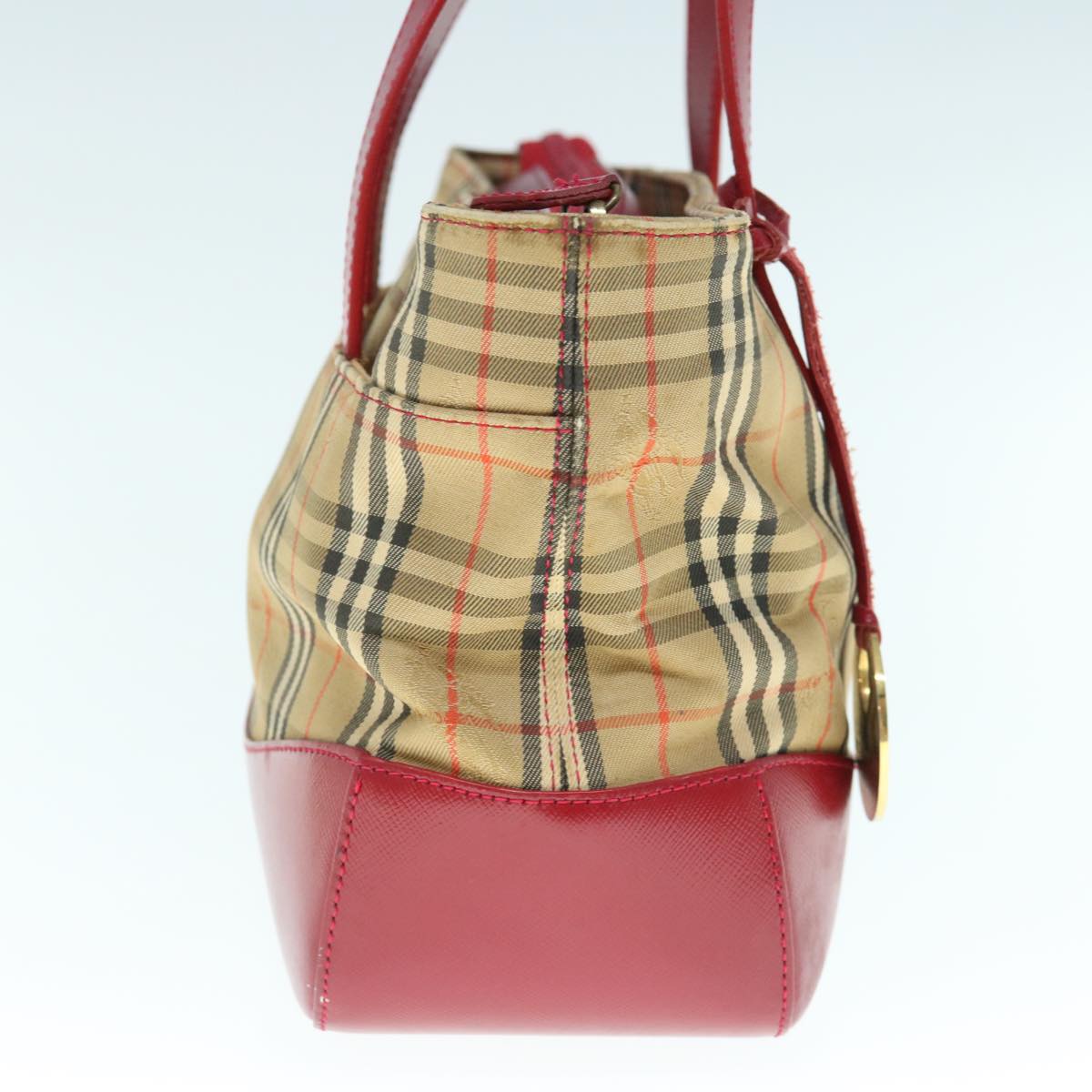 BURBERRY Nova Check Hand Bag Nylon Leather Beige Red Auth 63499