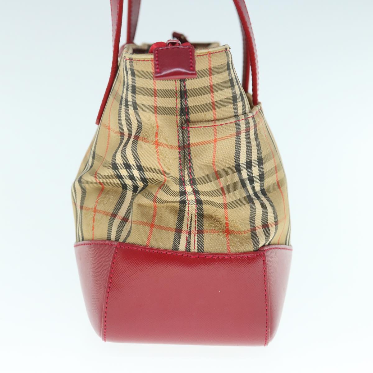 BURBERRY Nova Check Hand Bag Nylon Leather Beige Red Auth 63499