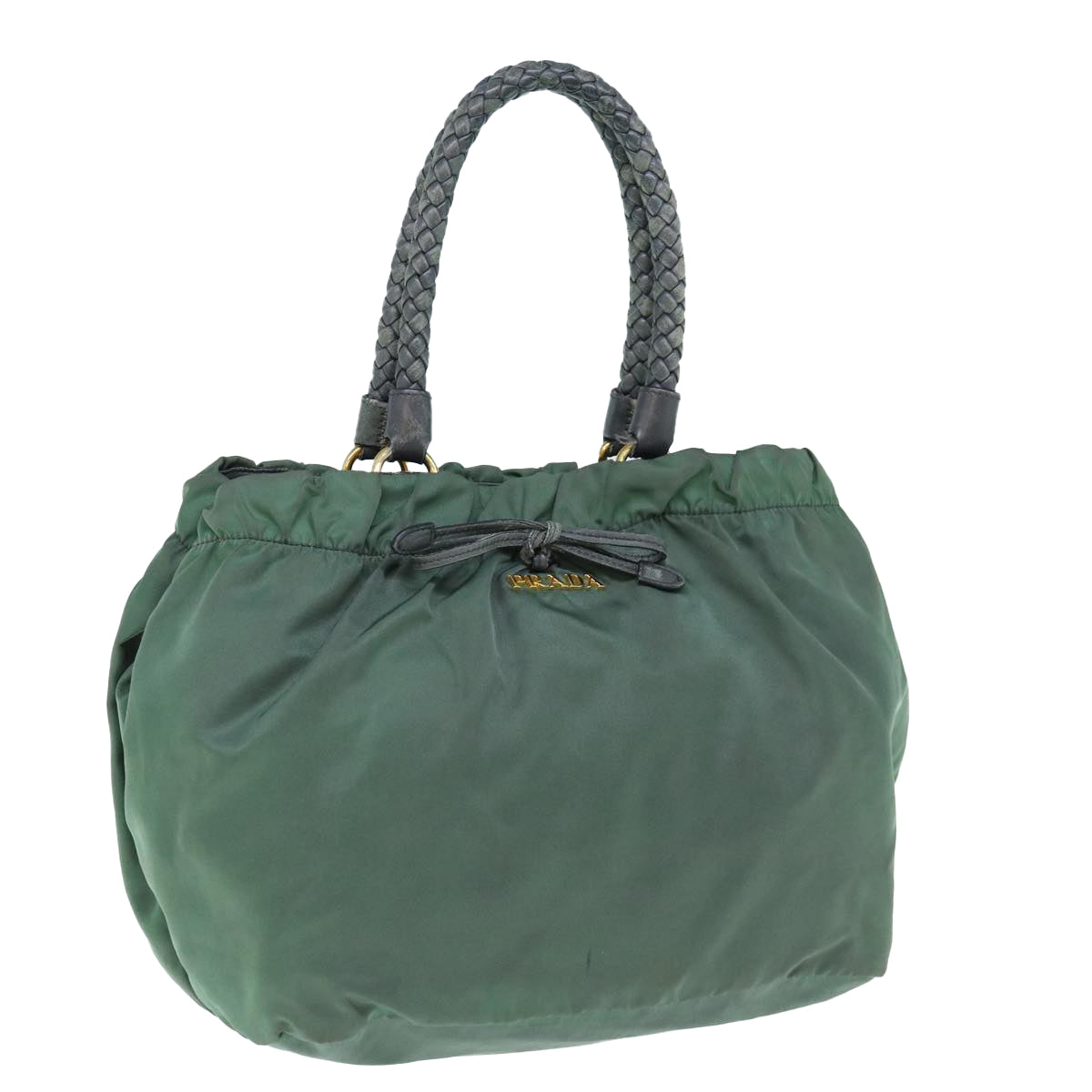 PRADA Hand Bag Nylon Green Auth 63527