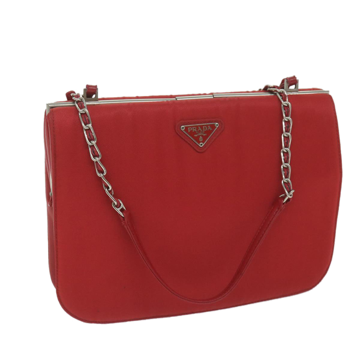 PRADA Chain Shoulder Bag Nylon Red Auth 63571