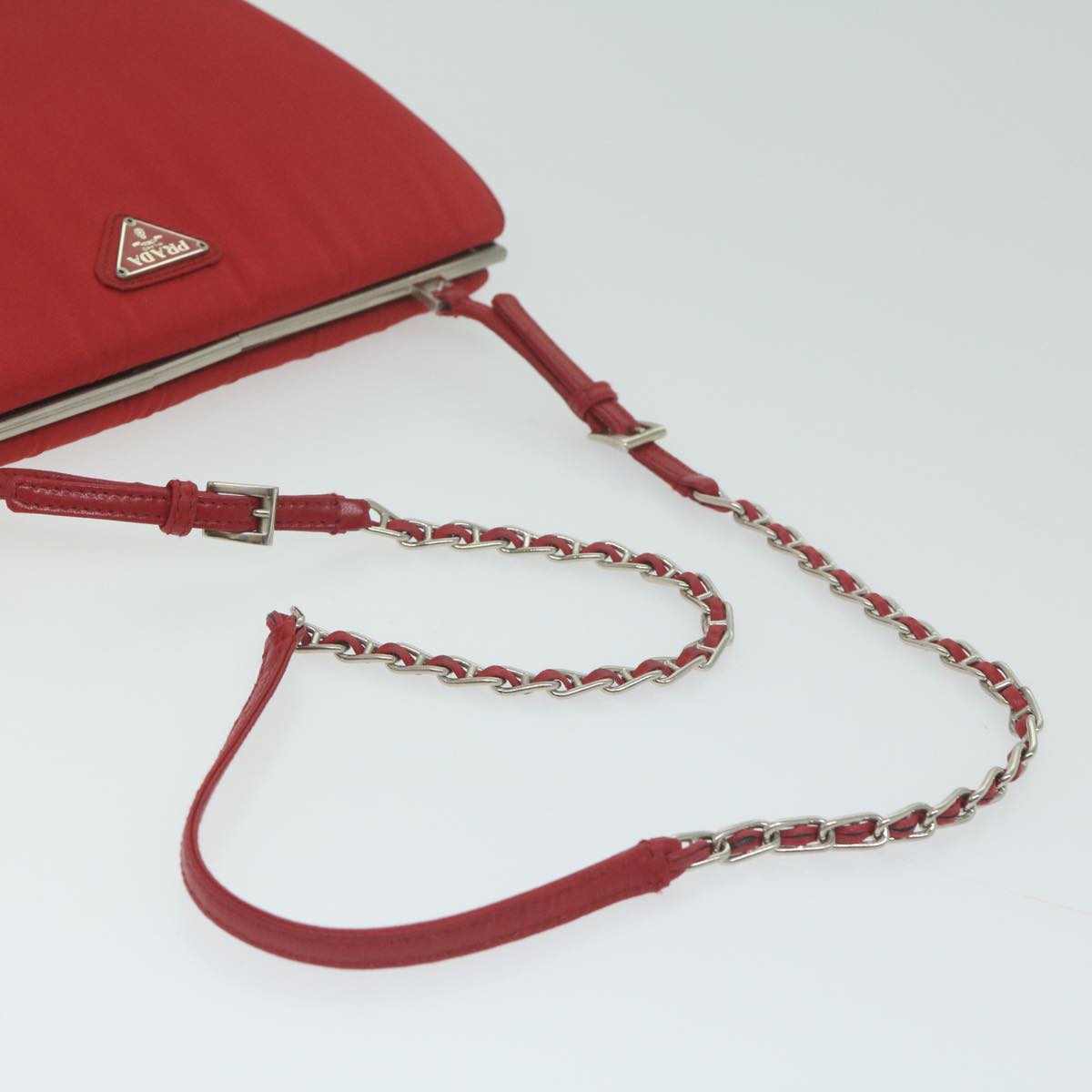 PRADA Chain Shoulder Bag Nylon Red Auth 63571