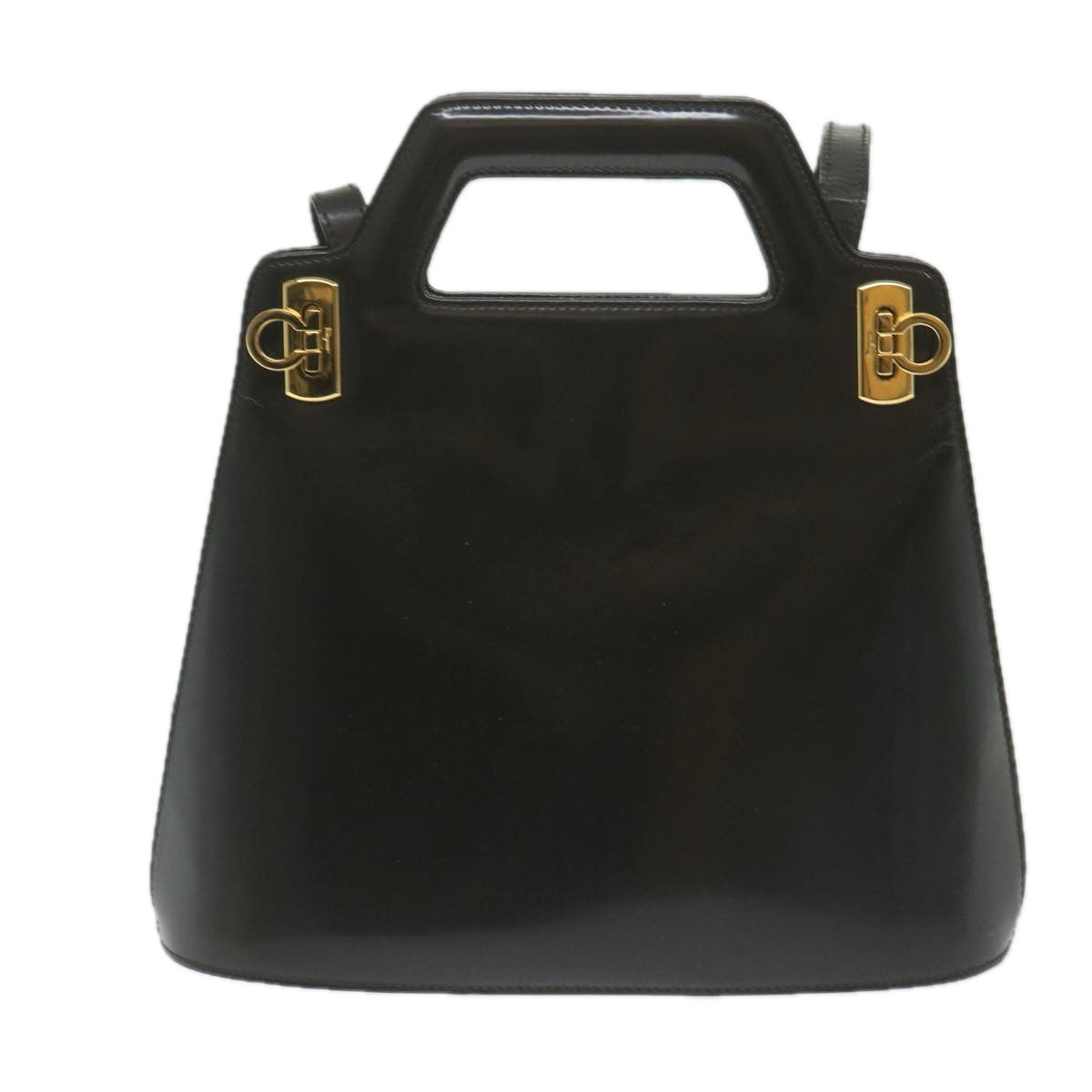 Salvatore Ferragamo Gancini Hand Bag Patent leather 2way Brown Auth 63580 - 0