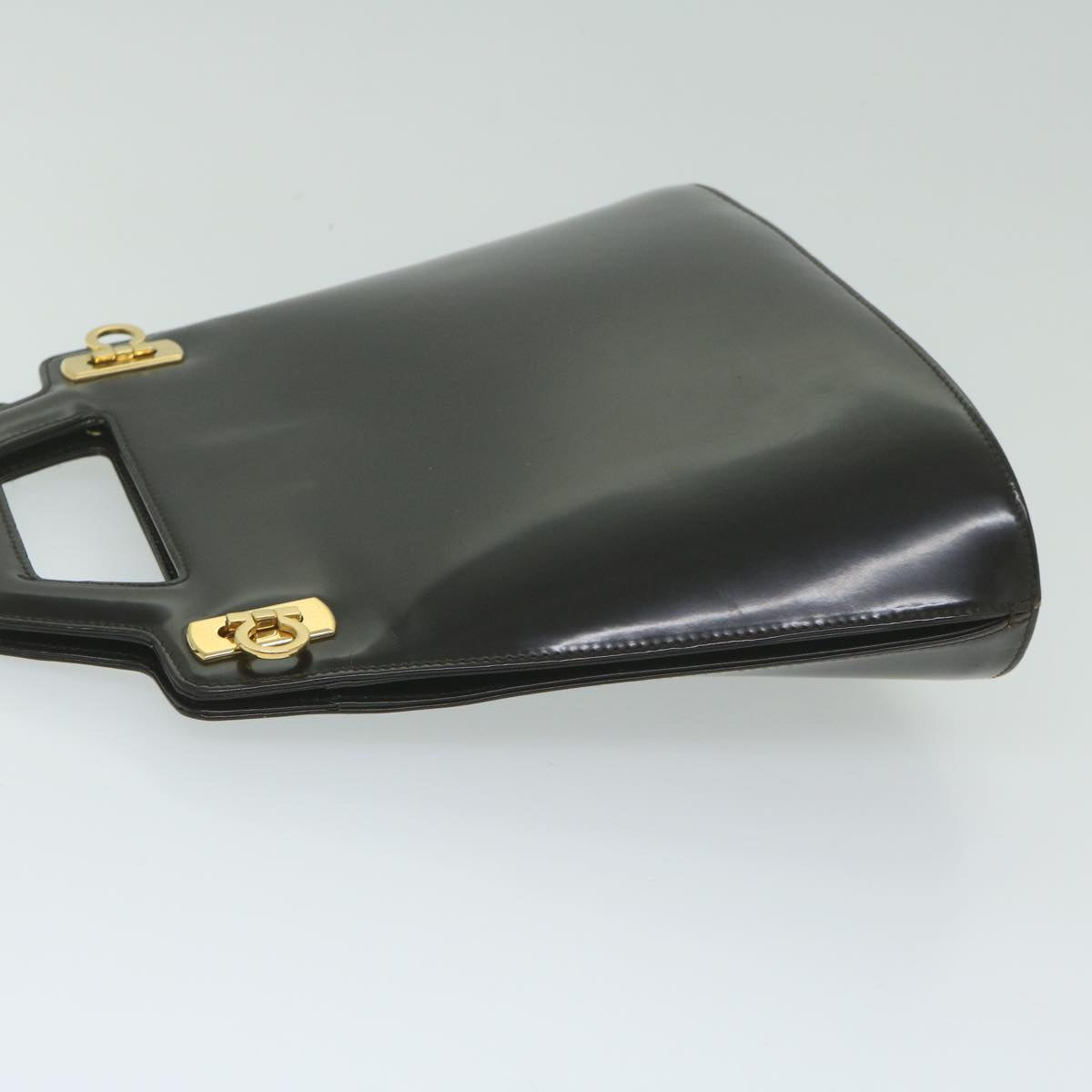 Salvatore Ferragamo Gancini Hand Bag Patent leather 2way Brown Auth 63580