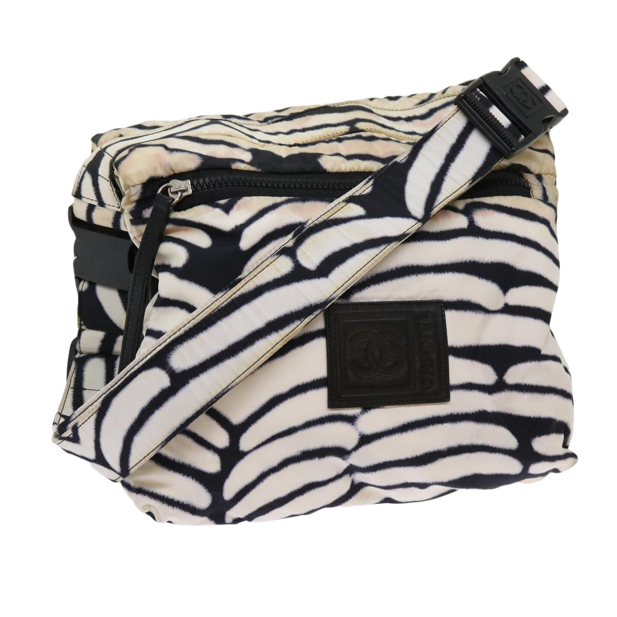 CHANEL Shoulder Bag Nylon White Black CC Auth 63629