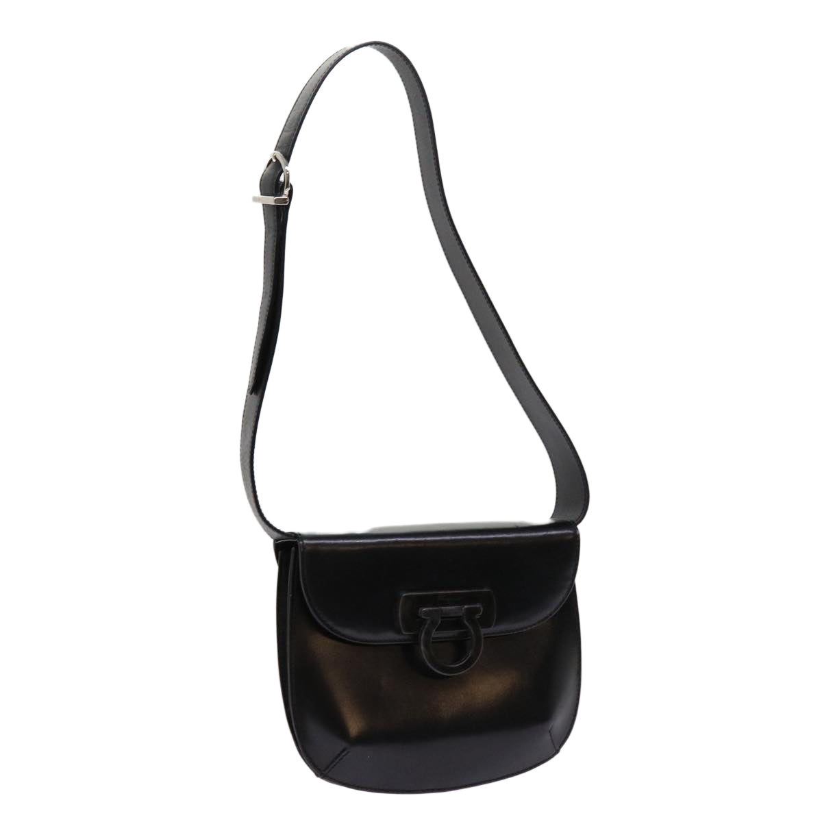 Salvatore Ferragamo Gancini Shoulder Bag Leather Black Auth 63657