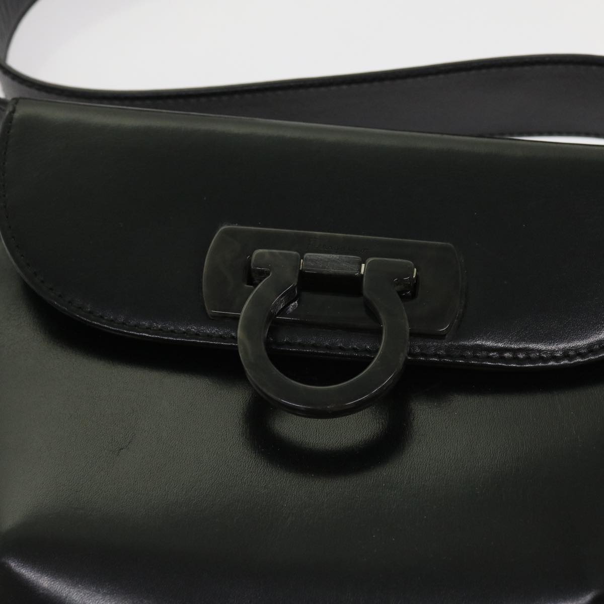 Salvatore Ferragamo Gancini Shoulder Bag Leather Black Auth 63657