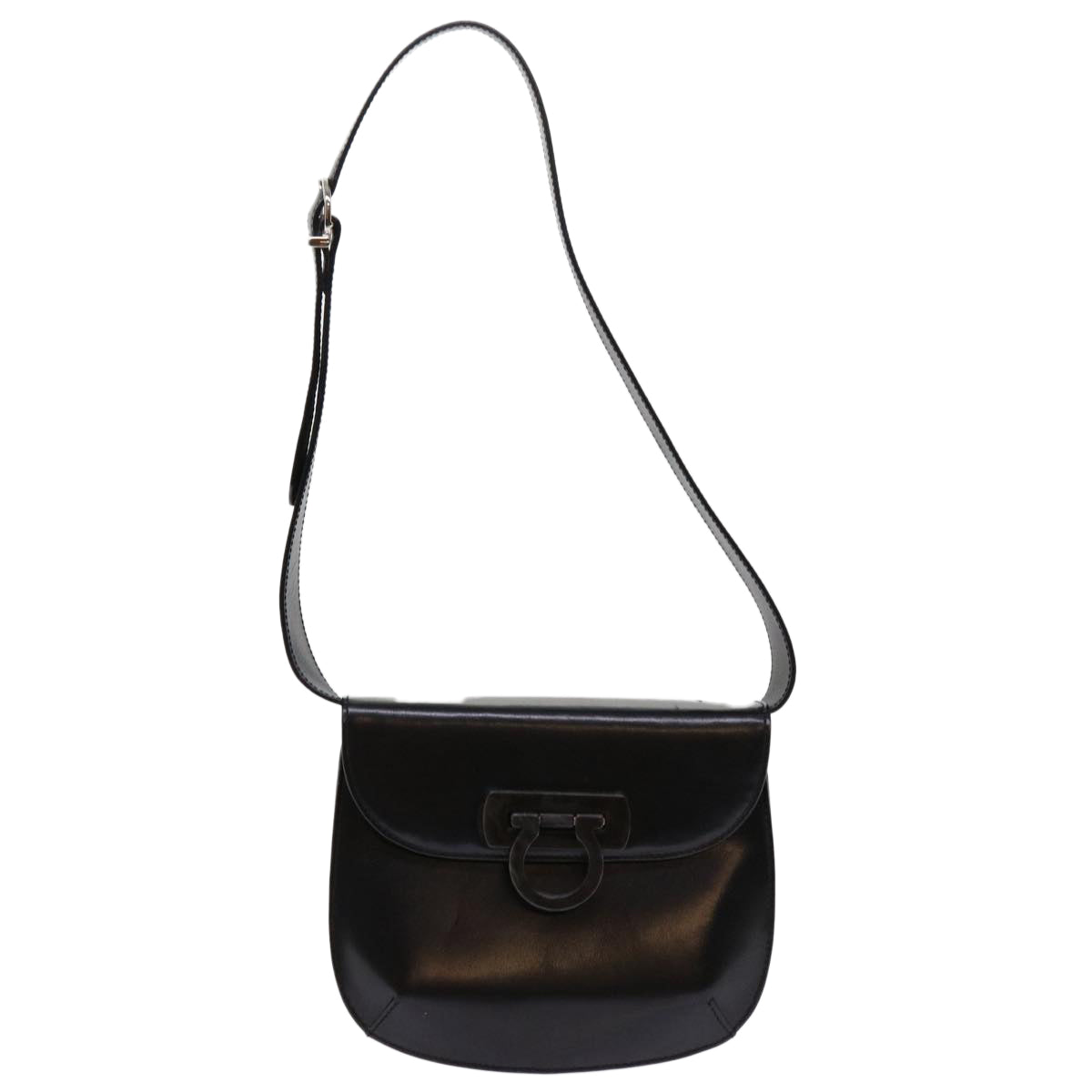 Salvatore Ferragamo Gancini Shoulder Bag Leather Black Auth 63657 - 0