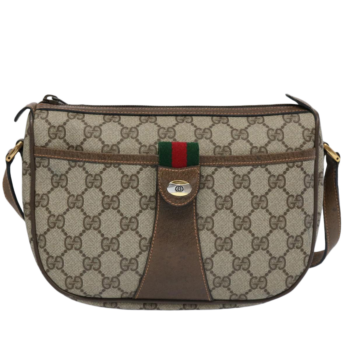 GUCCI GG Supreme Web Sherry Line Shoulder Bag Beige Red 89 02 032 Auth 63678