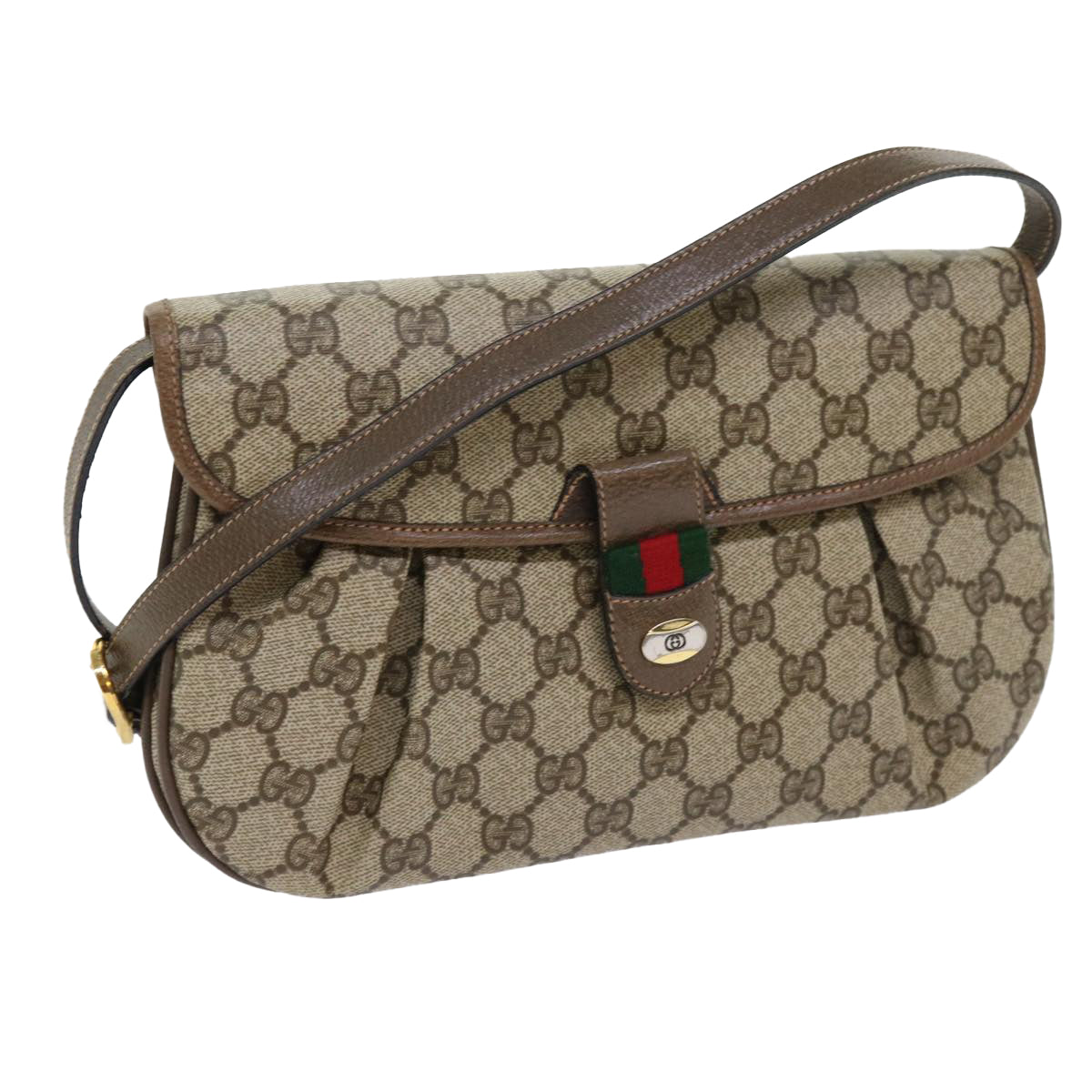 GUCCI GG Supreme Web Sherry Line Shoulder Bag Beige Red 10 02 051 Auth 63681