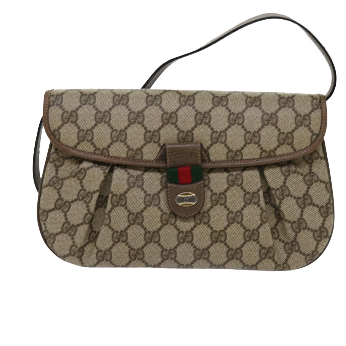 GUCCI GG Supreme Web Sherry Line Shoulder Bag Beige Red 10 02 051 Auth 63681