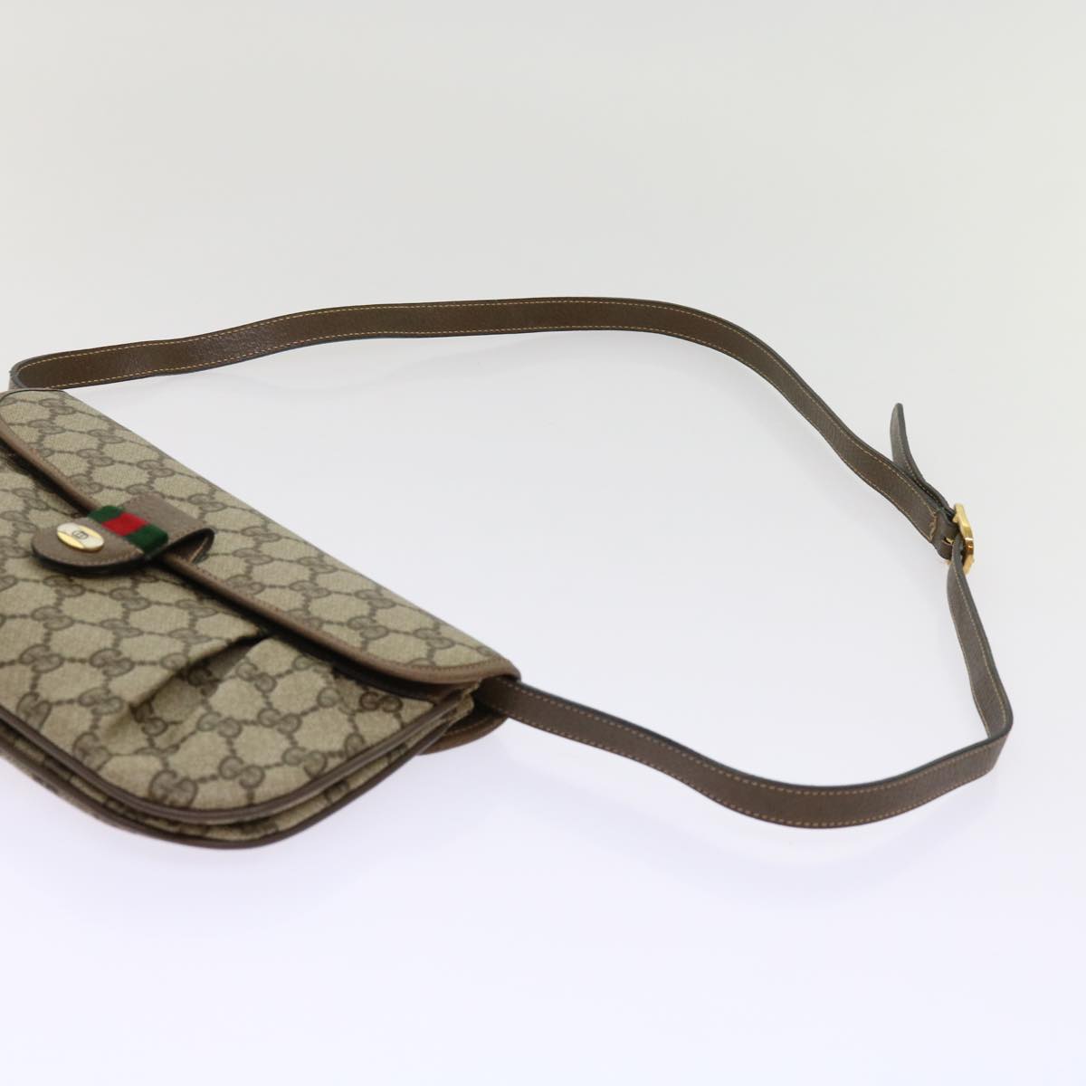 GUCCI GG Supreme Web Sherry Line Shoulder Bag Beige Red 10 02 051 Auth 63681